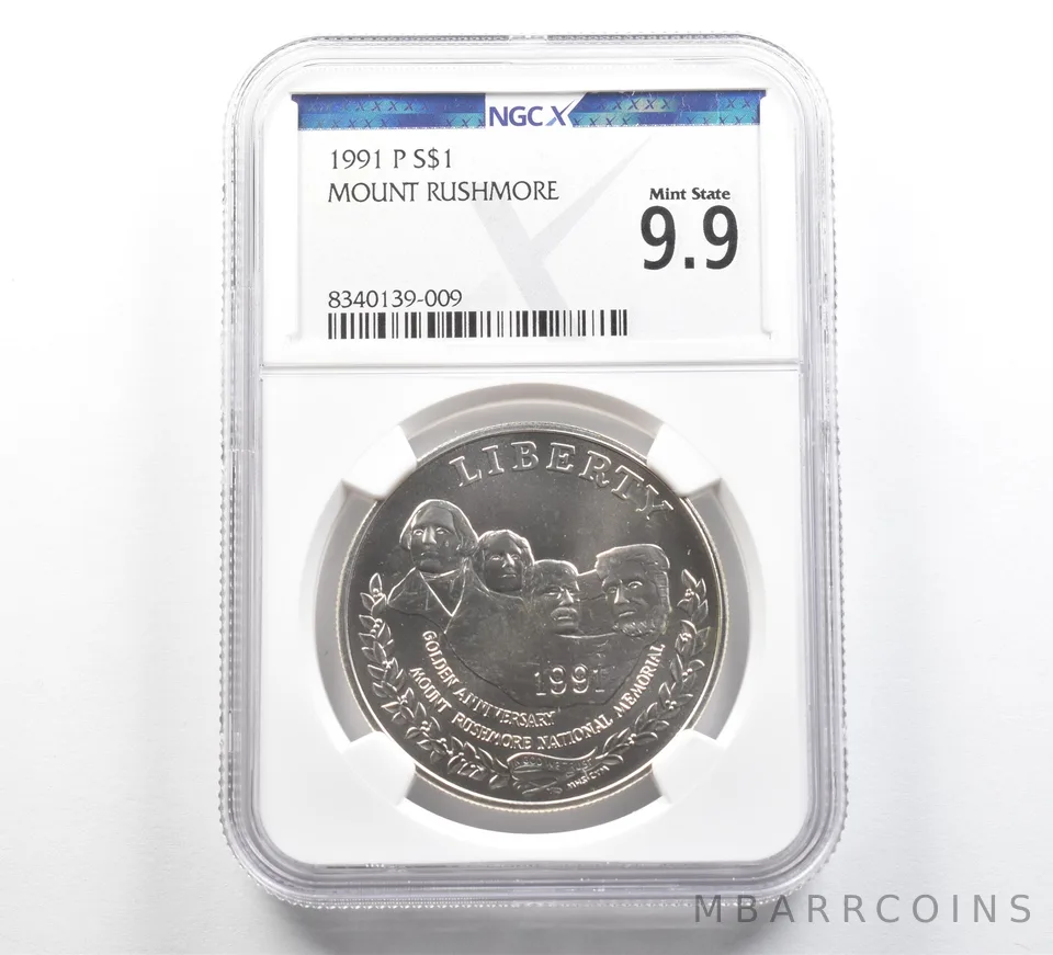 1991-P Mount Rushmore Commemorative Silver Dollar Mint State 9.9 NGC X NGCX