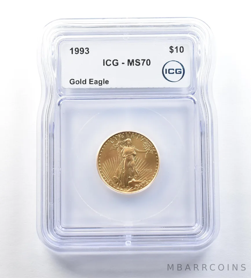 1993 $10 American Gold Eagle 1/4 Oz Gold MS70 ICG