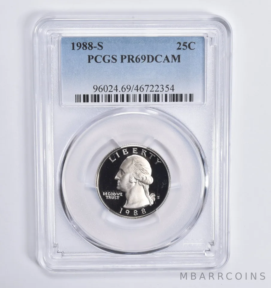 1988-S Washington Quarter 25c PR69 DCAM PCGS Blue Lbl