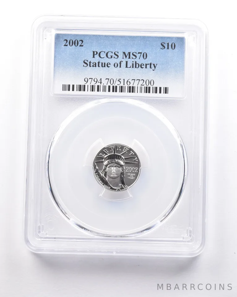 2002 $10 American Platinum Eagle 1/10 Oz 0.1 Oz Platinum MS70 PCGS *5311