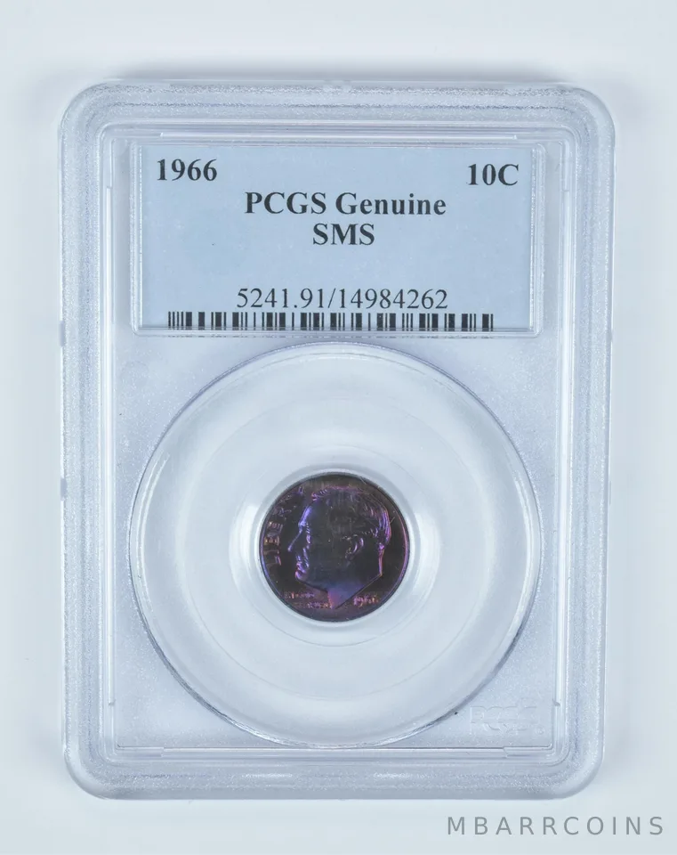 Genuine 1966 Roosevelt Dime SMS PCGS Purple Toning a4744