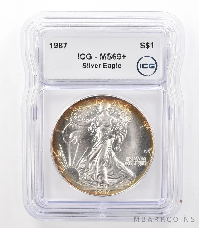 1987 American Silver Eagle MS69+ ICG Peripheral Tone *3159