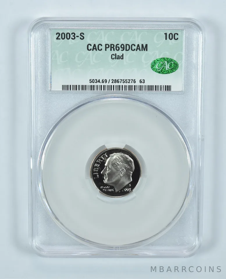 2003-S Roosevelt Dime CLAD PR69 DCAM CAC CACg