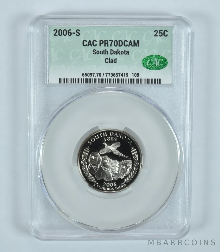 2006-S Washington State Quarter South Dakota CLAD PR70 DCAM CAC CACg