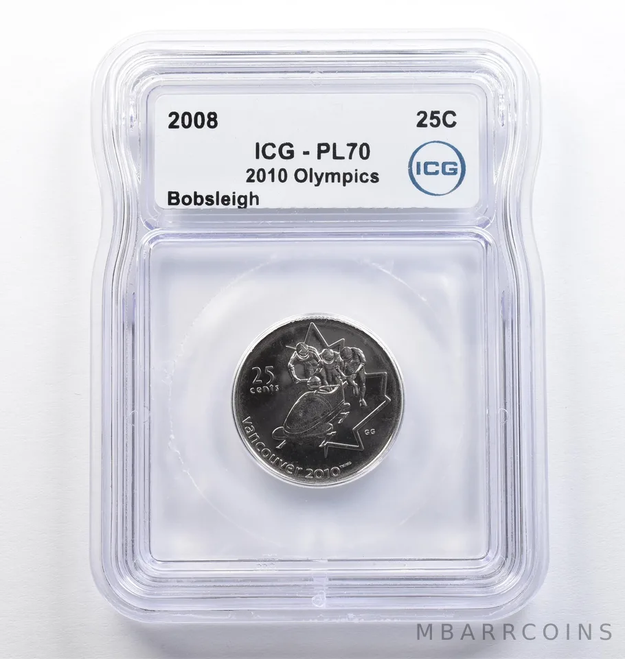 2008 Canada 25 Cents 2010 Olympics Bobsleigh PL70 ICG *9368