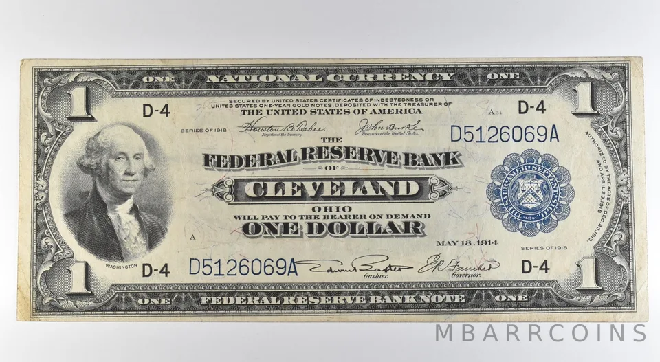 1918 $1 Cleveland OH National Currency Large Note Blue Seal Fr#718 *0547