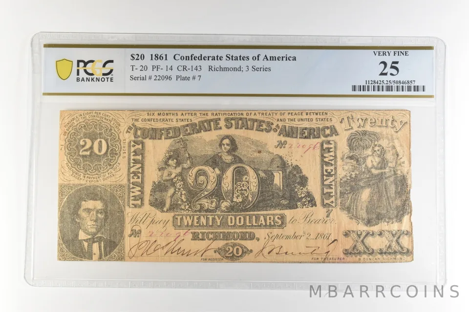 1861 $20 Confederate States America T-20 PF-14 CR-143 Very Fine 25 PCGS *4482