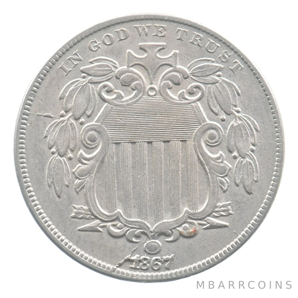 1867 Shield Nickel Cud Error *4485