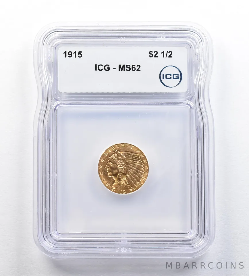 1915 $2.50 Indian Head Gold Quarter Eagle MS62 ICG *0390