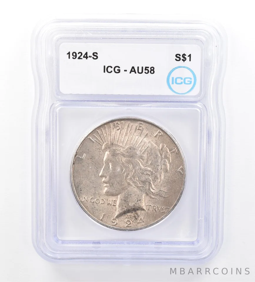 1924-S Peace Silver Dollar AU58 ICG Beautiful Tone *1658