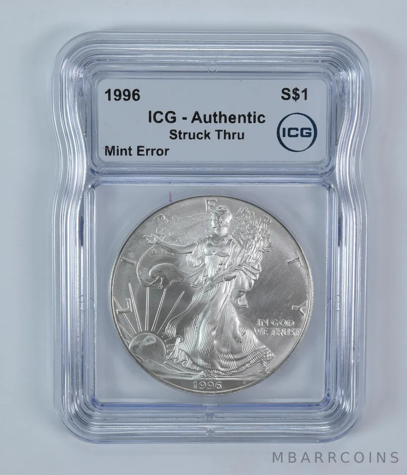 1996 American Silver Eagle Mint Error Struck Thru Authentic ICG