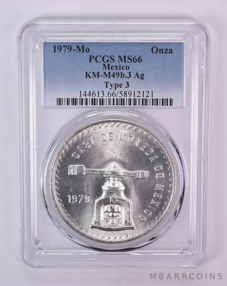 1979 Mo Mexico 1 Onza Silver Type 3 KM-M49b.3 MS66 PCGS Blue Label