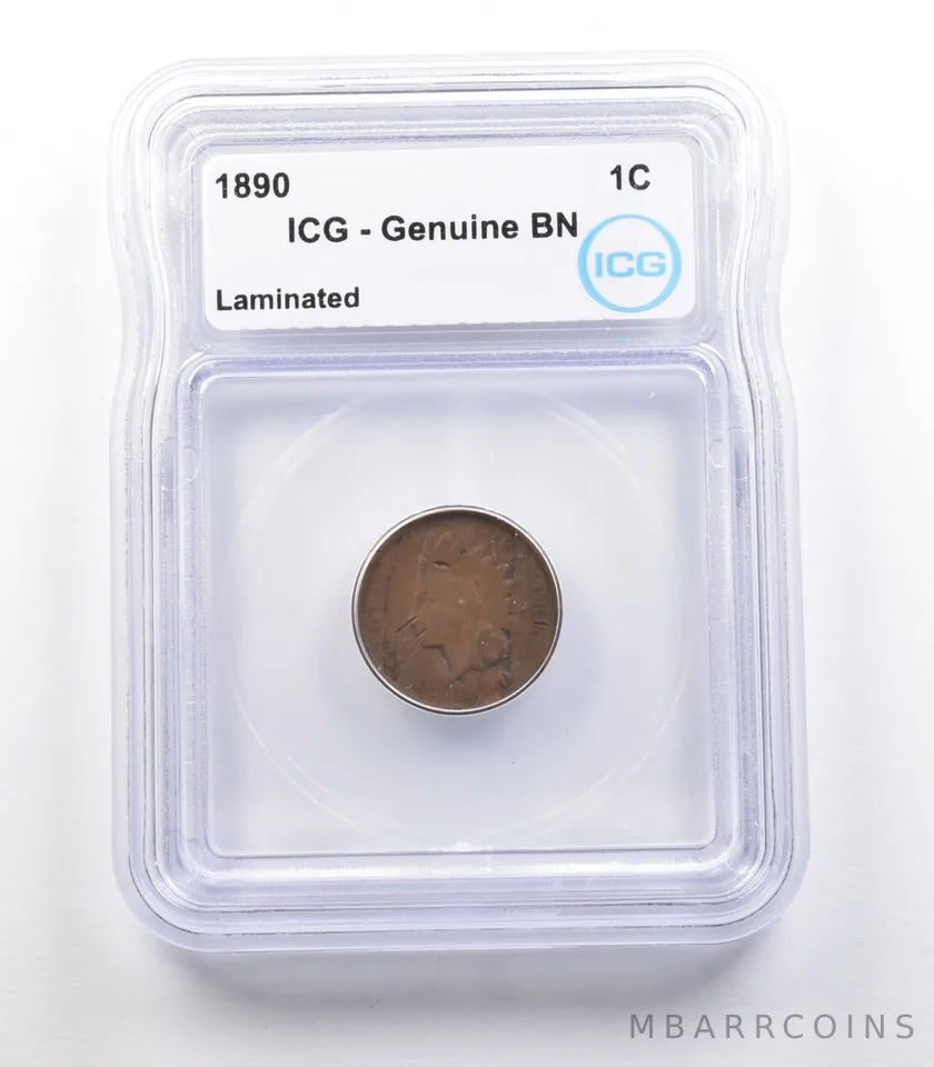 1890 Indian Head Cent Mint Error Laminated Genuine BN ICG *2321