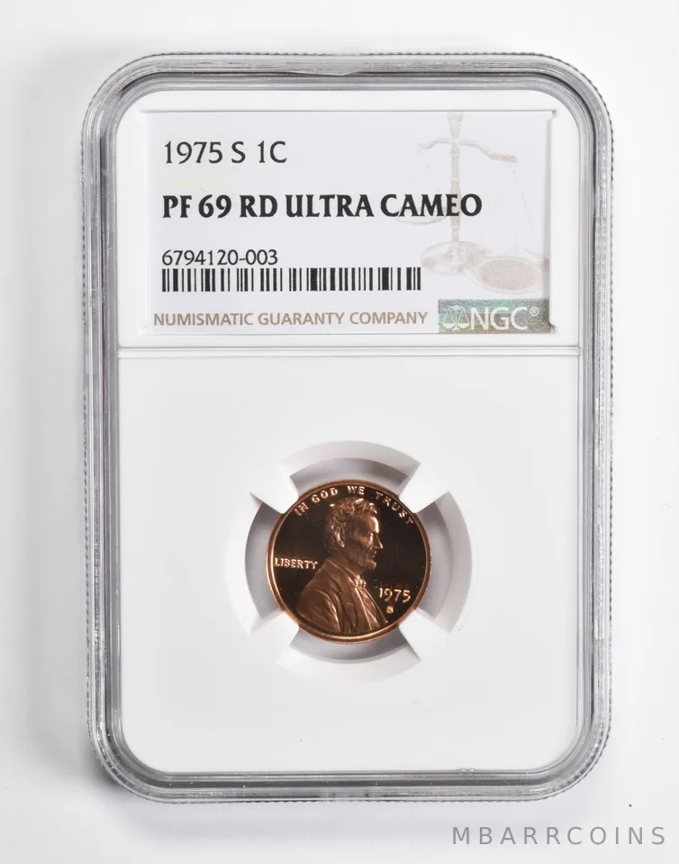 1975-S Lincoln Memorial Cent 1c PF69 RD UCAM NGC Brown Lbl