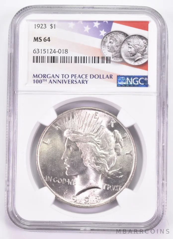 1923 Peace Silver Dollar MS64 NGC Flag 2021 100th Ann Label