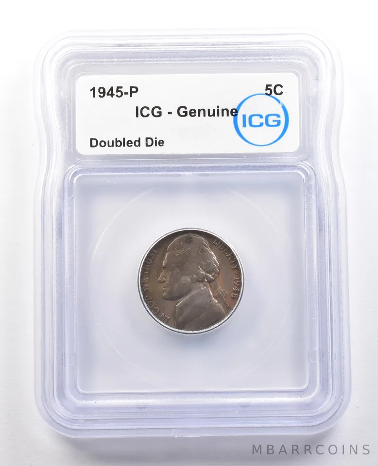 1945-P Jefferson Nickel Doubled Die Genuine ICG *0872