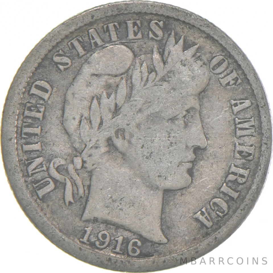 1916-S Barber Dime 90% Silver Average Circ