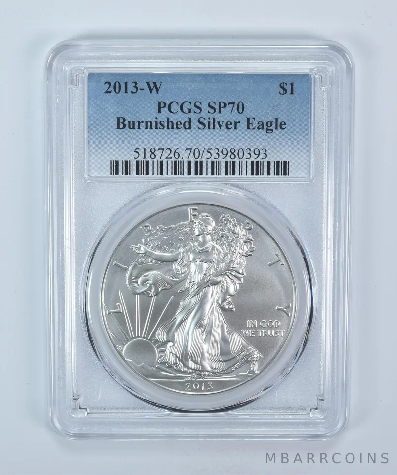 2013-W Burnished Silver Eagle SP70 PCGS Blue Label