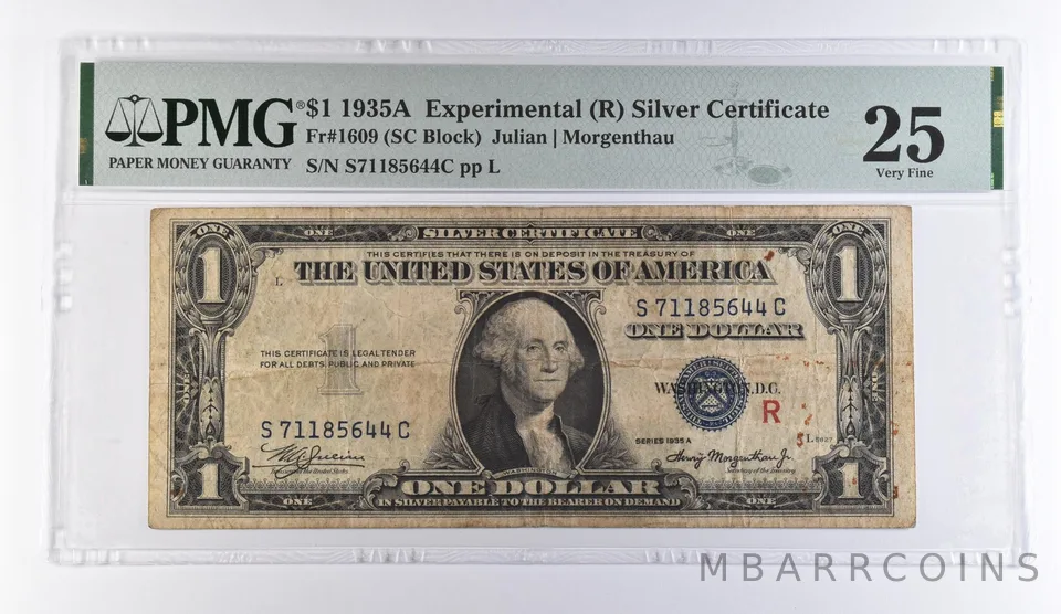 1935 A $1 Experimental (R) Silver Certificate Fr#1609 VF 25 PMG *9410