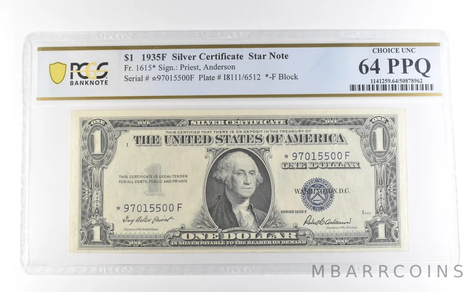 1935 F $1 Silver Certificate Star Note Fr#1615* Choice Unc 64 PPQ PCGS *3987