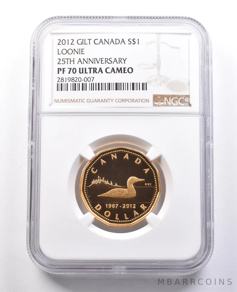 2012 Canada Silver Dollar Gilt Loonie 25th Anniversary PF70 UCAM NGC *9993