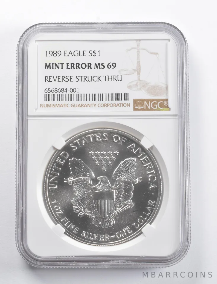 Mint Error MS69 1989 American Silver Eagle REV Struck Thru NGC a5808
