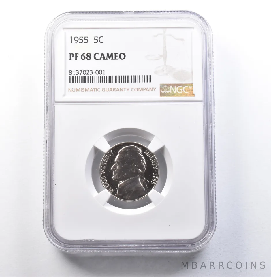 1955 Jefferson Nickel PF68 Cameo NGC a5852