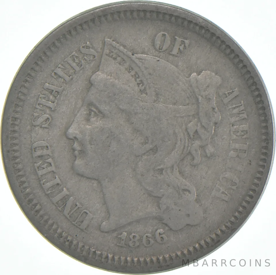 1866 Three Cent Piece Trime - Early US Type Coin 3 Cent!