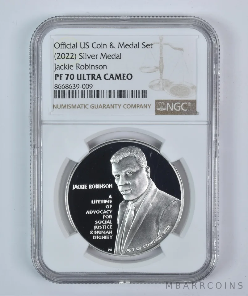 (2022) Silver Medal Jackie Robinson Coin & Medal Set PF70 UCAM NGC Brown Label