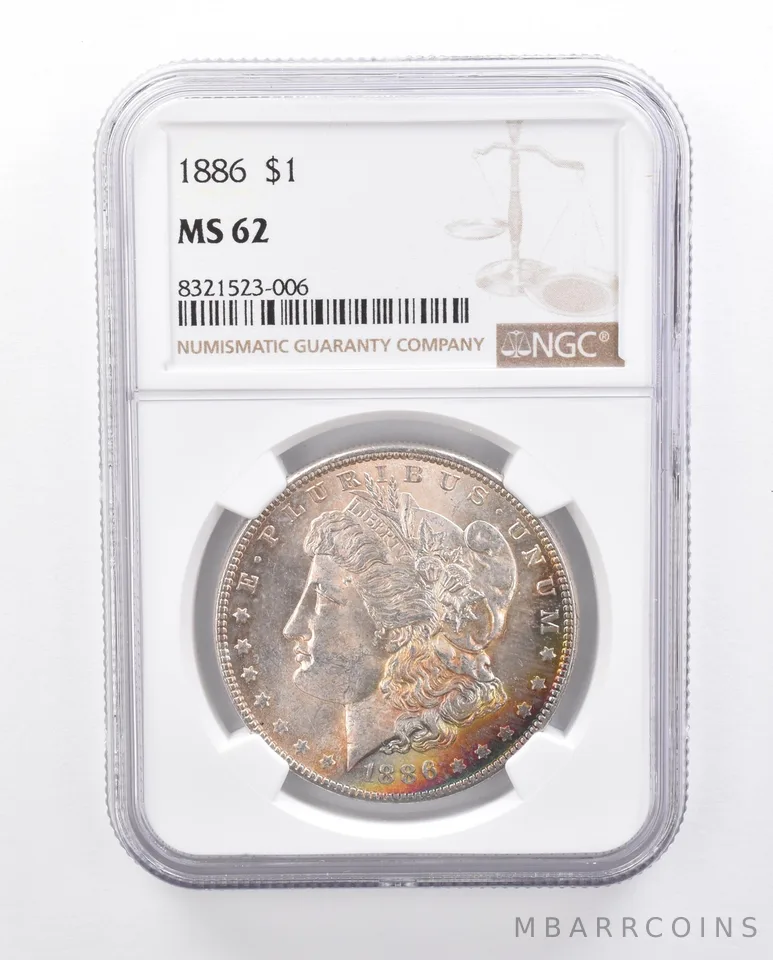 1886 Morgan Silver Dollar MS62 NGC Beautiful Tone *2544