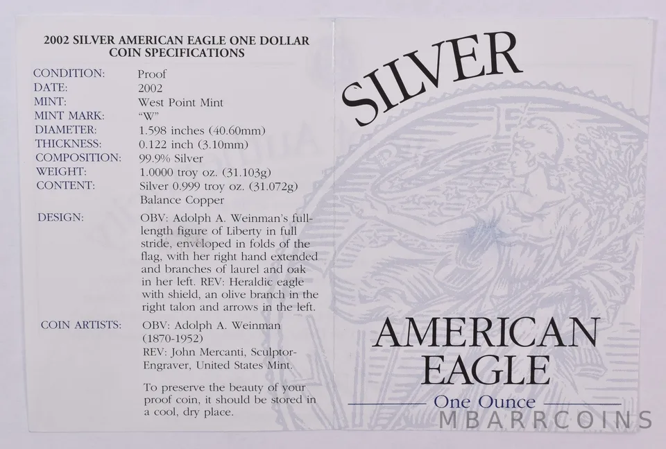 COA 2002-W American Silver Eagle Proof