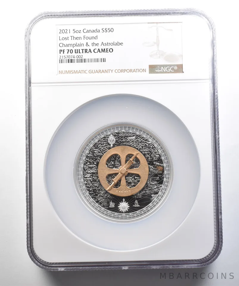 2021 Canada $50 Silver Lost Found Champlain The Astrolabe PF70 UCAM NGC *4426