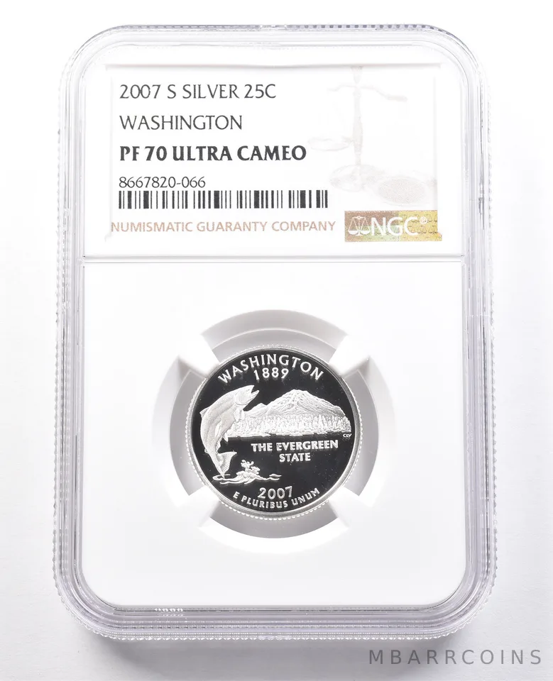 2007-S Washington State Quarter Washington Silver PF70 UCAM NGC Brown Label