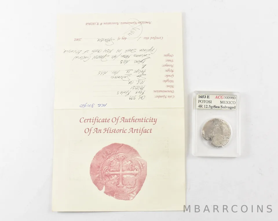 1653 E Potosi Mexico 4 Reales La Capitana Shipwreck W/ CoA a9064