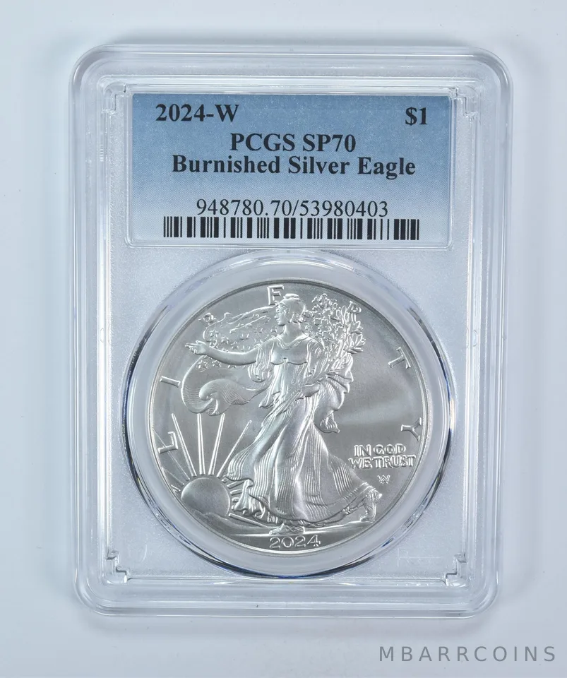 2024-W Burnished Silver Eagle SP70 PCGS Blue Label