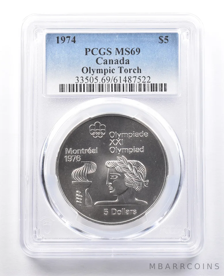 1974 Canada 5 Dollars Silver Montreal Olympics Torch MS69 PCGS