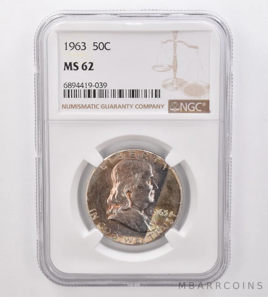 1963 Franklin Half Dollar MS62 NGC Beautiful Tone *9880