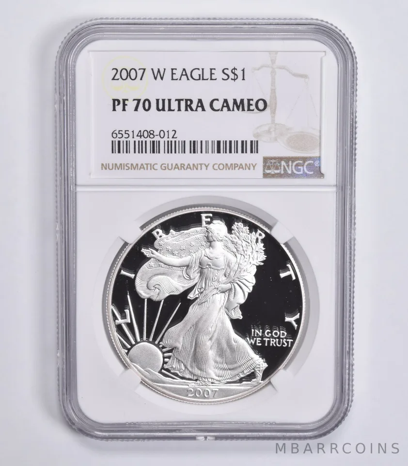 2007-W American Silver Eagle 1 Oz PF70 UCAM NGC Brown Label