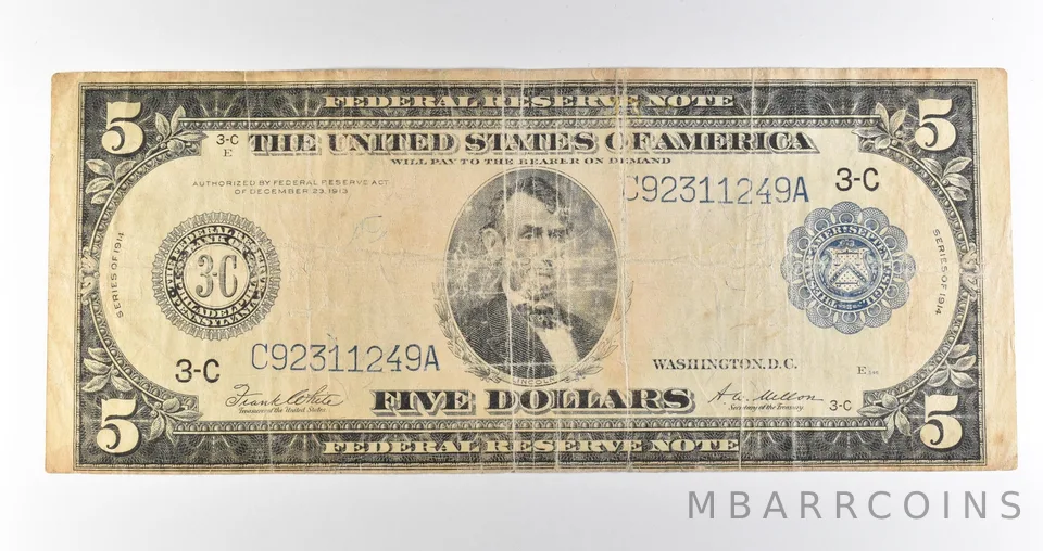 1914 $5 Philadelphia PA FRN Blue Seal Large Note Fr#855a *4649