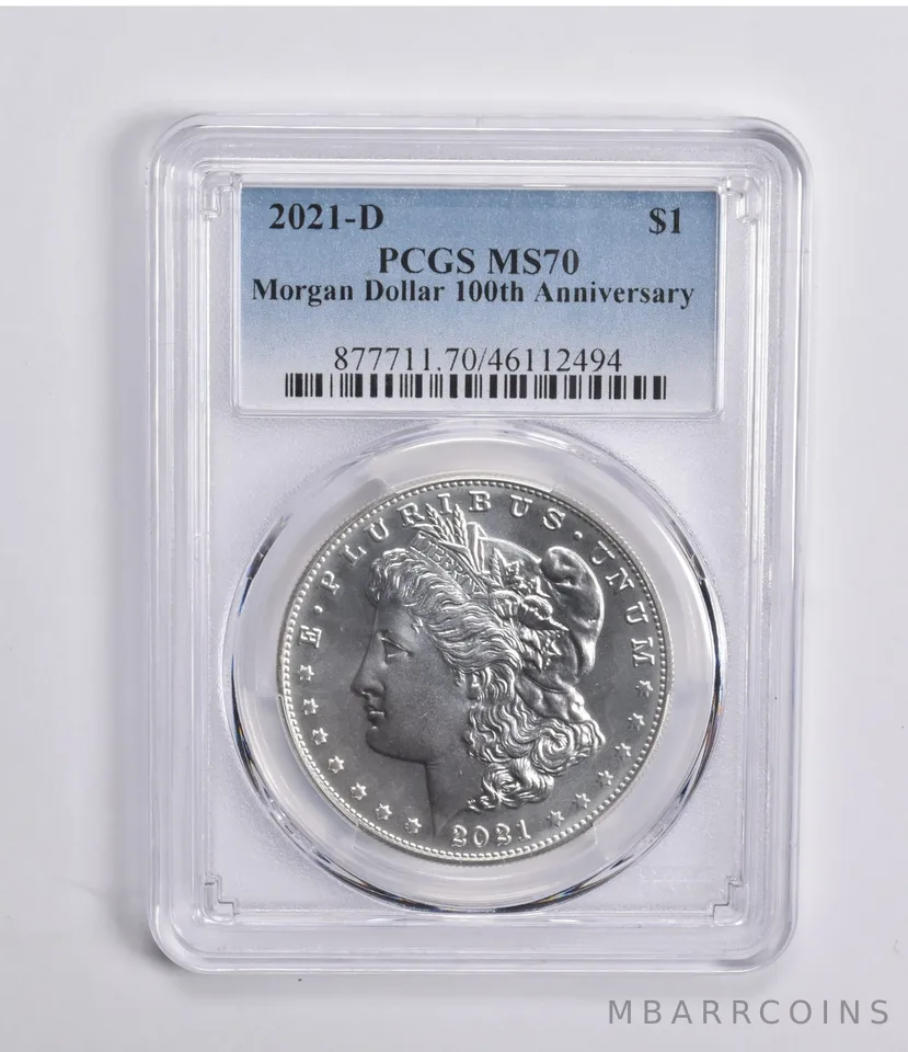 2021-D Morgan Dollar 100th Anniversary MS70 PCGS Blue Lbl