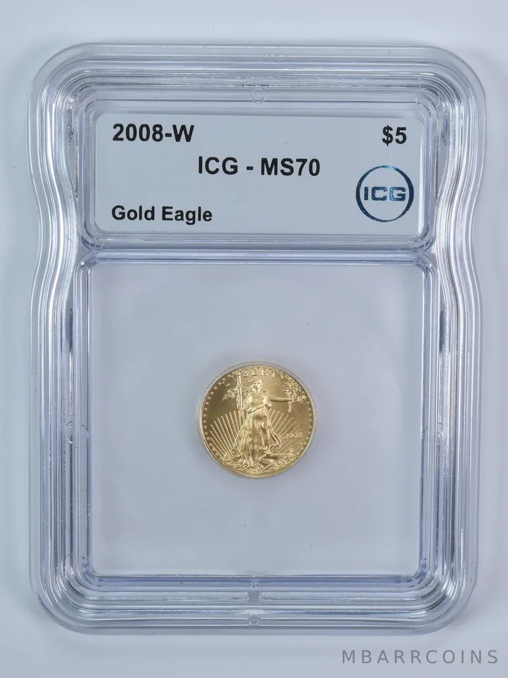 2008-W $5 Burnished Gold Eagle 1/10 Oz Gold MS70 ICG