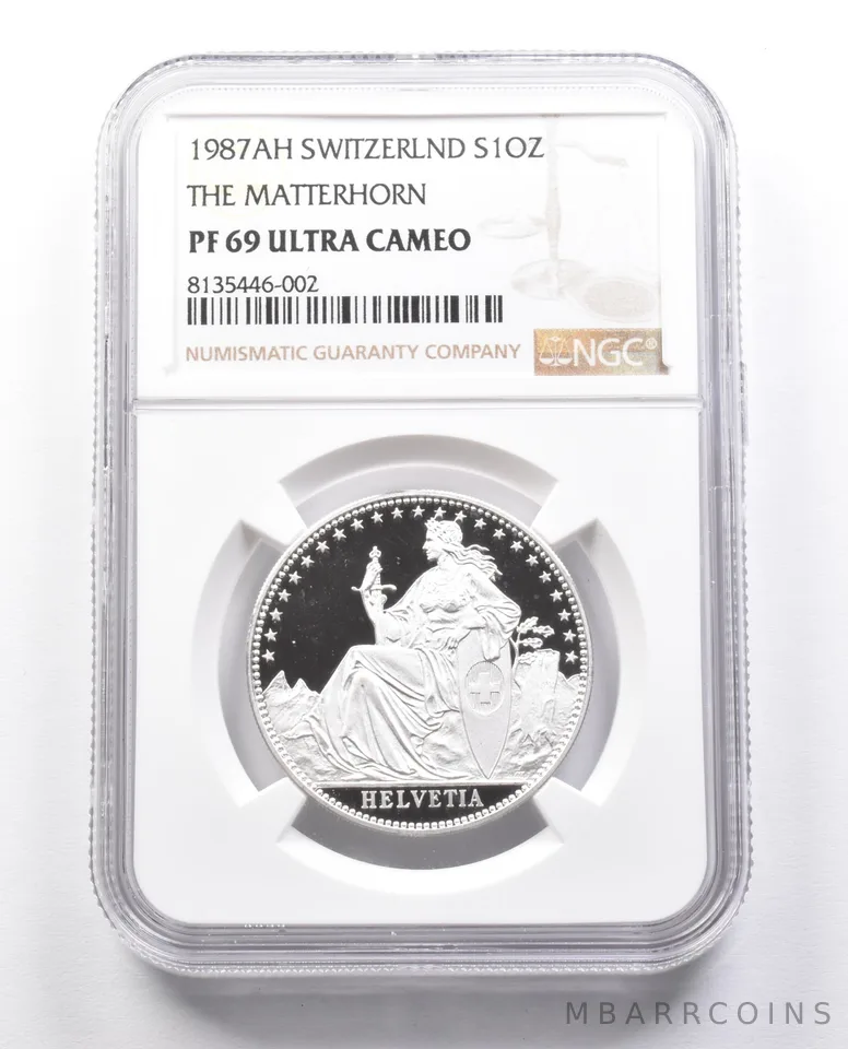 1987 AH Switzerland 1 Unze Silver The Matterhorn PF69 UCAM NGC *0386