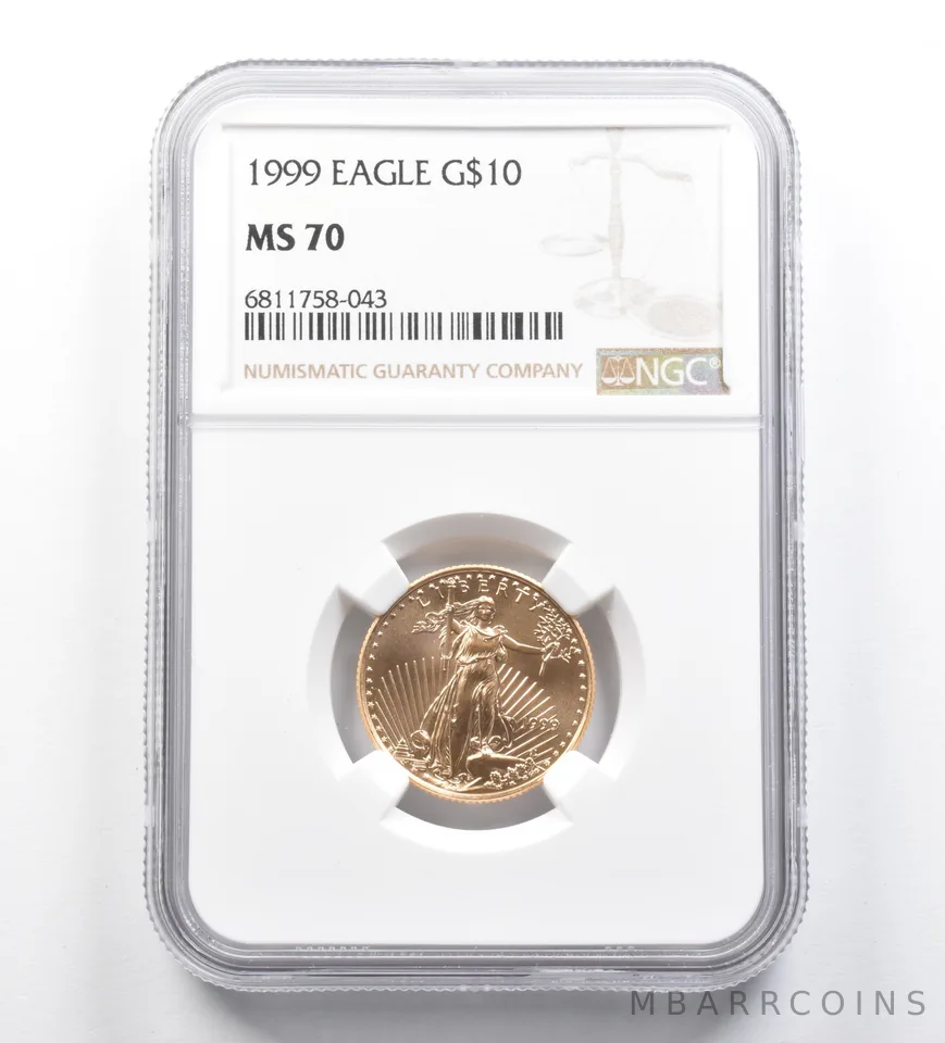 1999 $10 American Gold Eagle 1/4 Oz Gold MS70 NGC