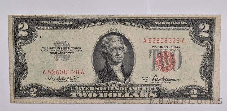 $2 1953-A RED SEAL US United States Note Avg Circ