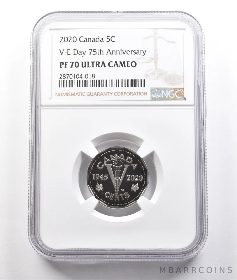 2020 Canada 5 Cents VE Day 75th Anniversary PF70 UCAM NGC a3792