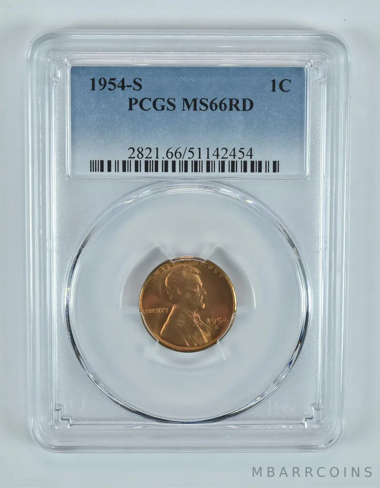 1954-S Lincoln Wheat Cent MS66 RD PCGS Blue Label