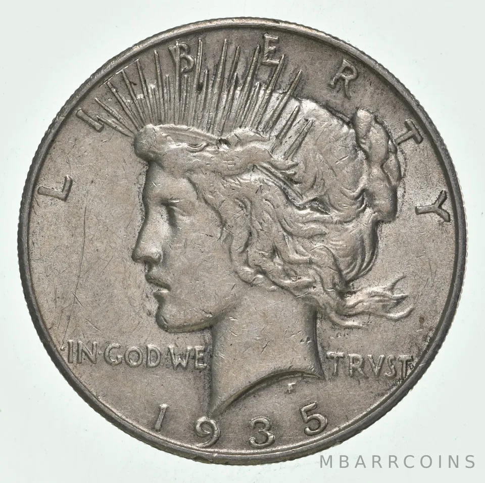 (1) AU 1935-S Peace Silver Dollar 90% - Almost Unc - San Francisco Mint