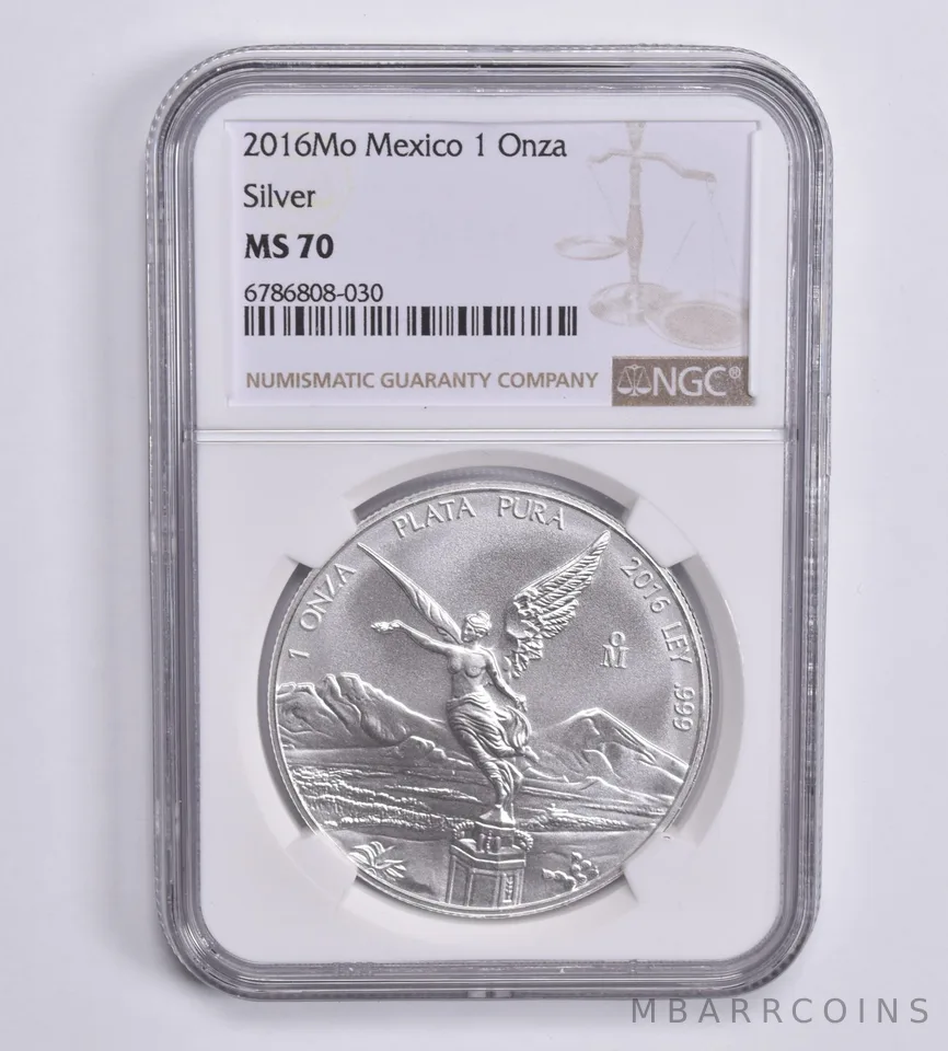 2016 MO Mexico 1 Onza Silver MS70 NGC Brown Lbl