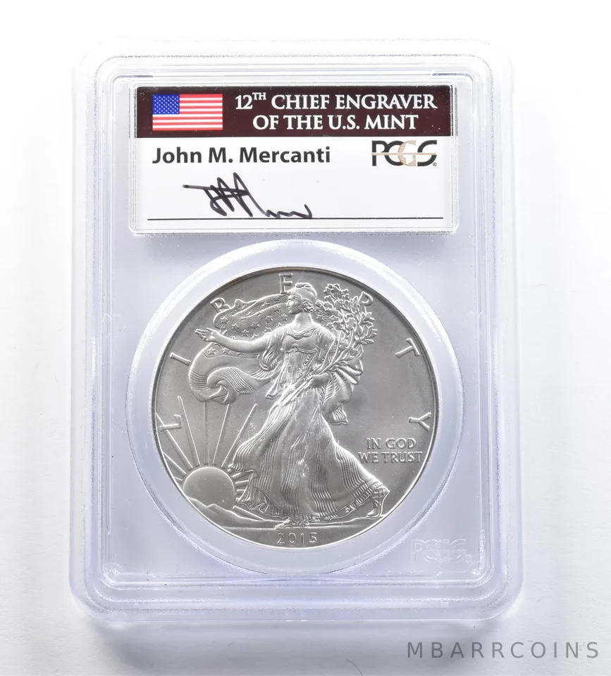 2015-W Burnished Silver Eagle Mercanti FDOI Baltimore SP70 PCGS *7245
