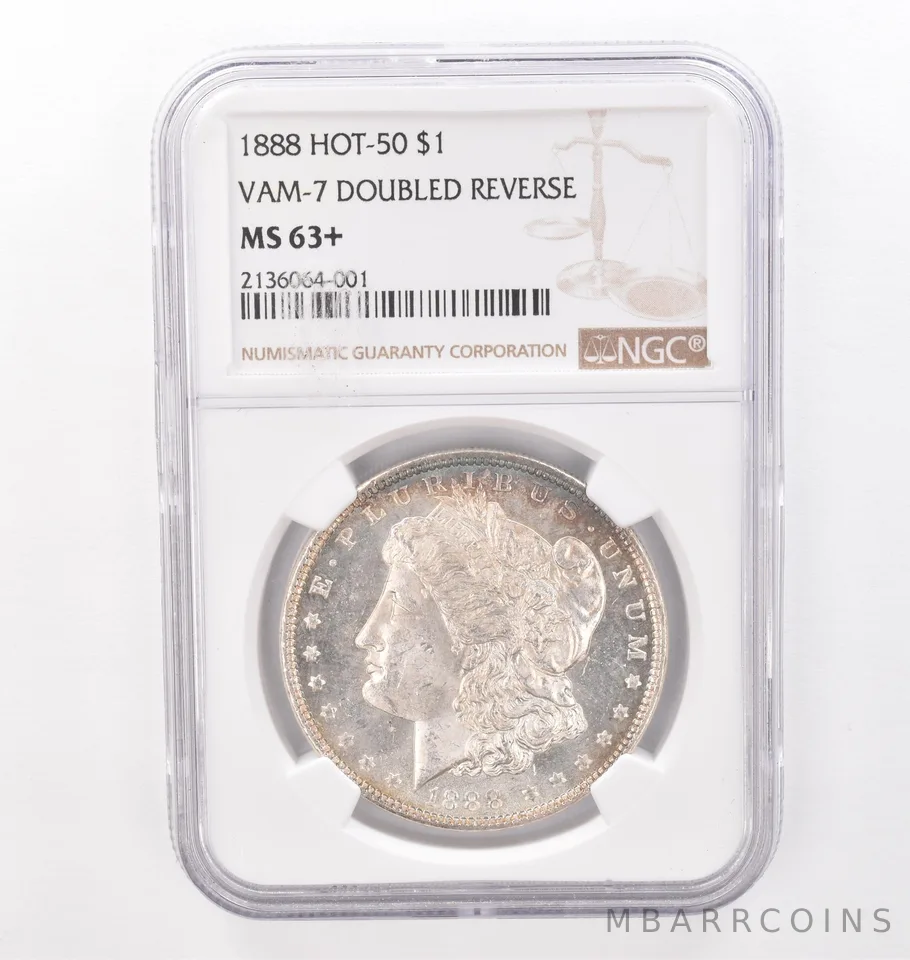 1888 Morgan Silver Dollar VAM-7 Doubled Reverse MS63+ NGC Beautiful Tone *4309